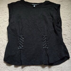 White House Black Market Black Muscle Tee Lace-Up Peplum